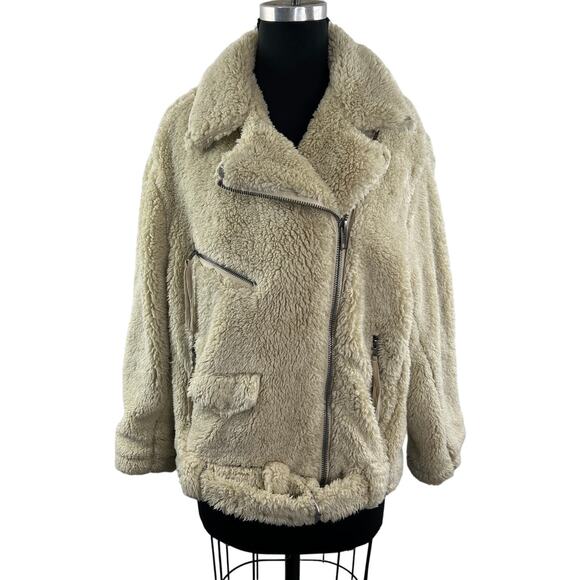 We The Free People So Cozy Slouchy Fleece Moto Jacket Sherpa Fuzzy Size S - Picture 1 of 9